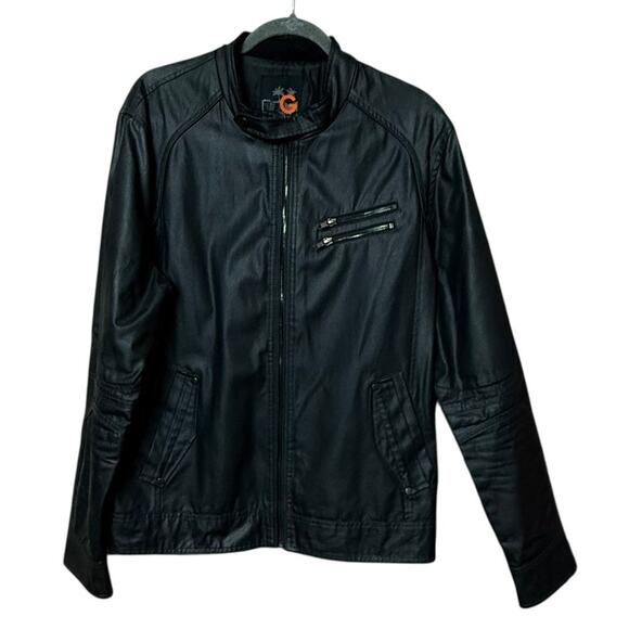 Guess Men's Vintage Zip Up Motorcycle Lined Jacket Size XL in Black Preowned - Picture 1 of 10